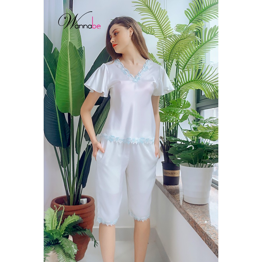 Đồ bộ mặc nhà phi lụa Wannabe bộ lửng BLS08 tay áo cánh tiên nữ tính nhẹ nhàng
