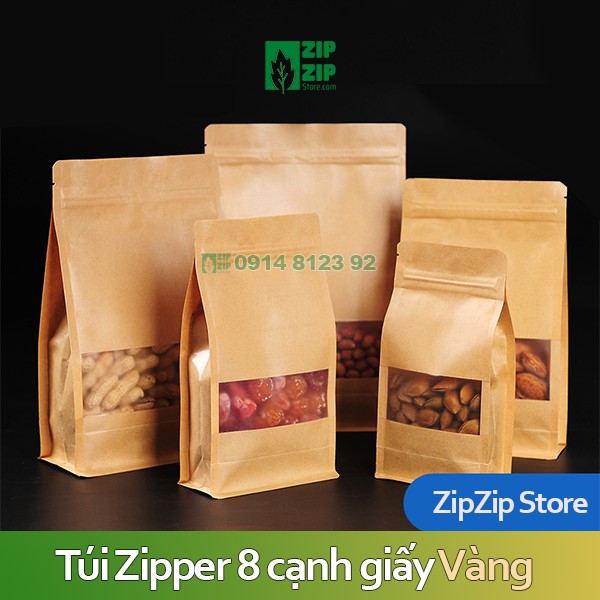 Túi zipper giấy 8 cạnh cửa sổ tràn