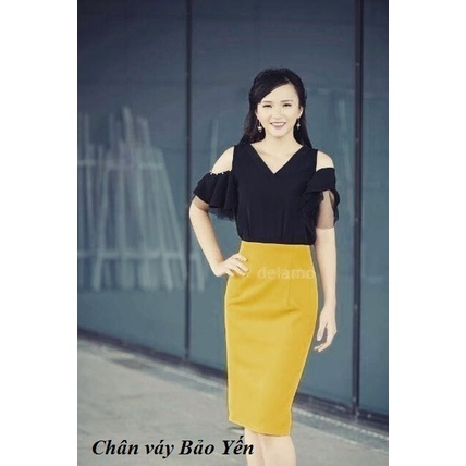 Chân váy bút chì màu vàng xẻ sau công sở ( sẵn size) - M55