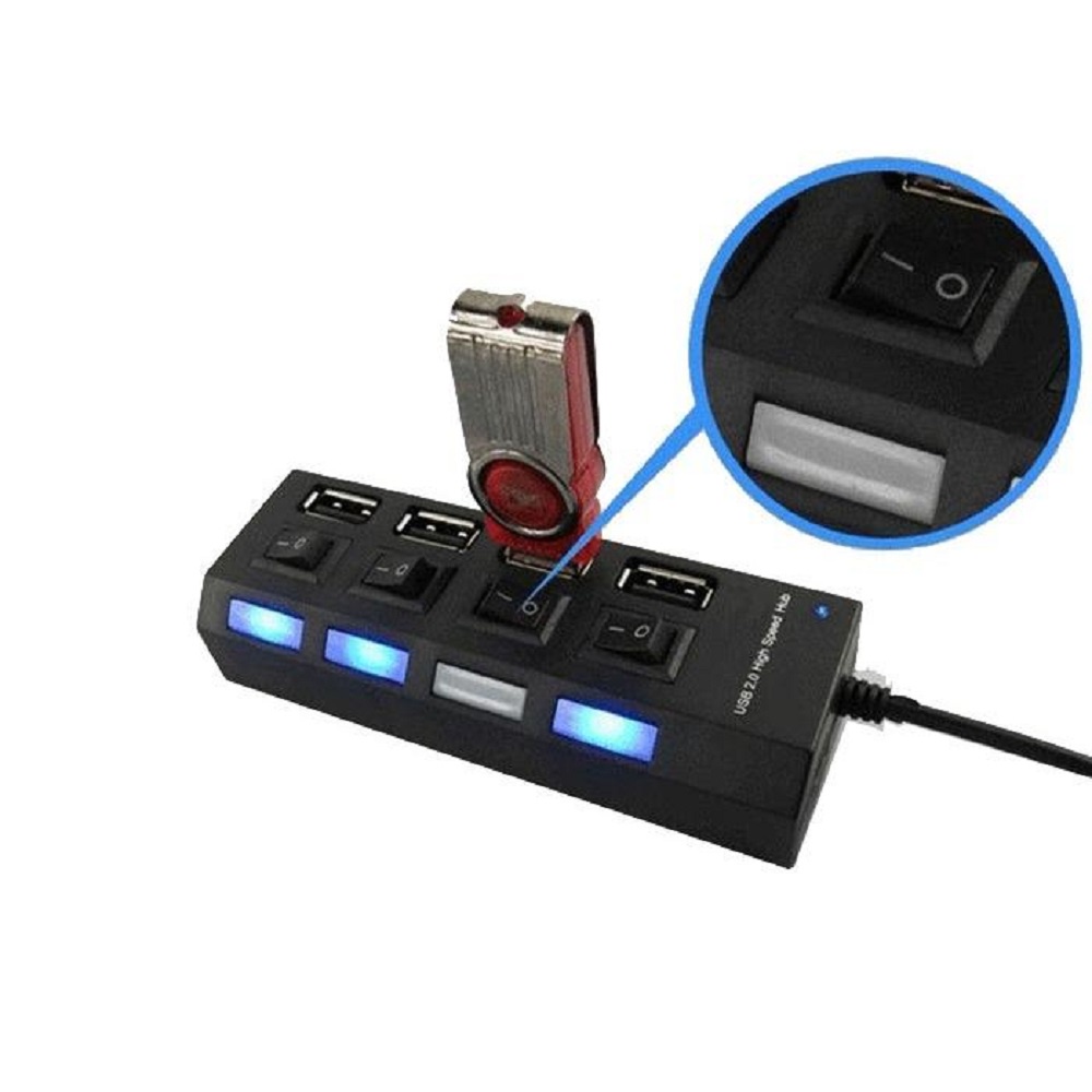 Freeship 50k Hub chia cổng USB thành 4 cổng có công tắc -DC308