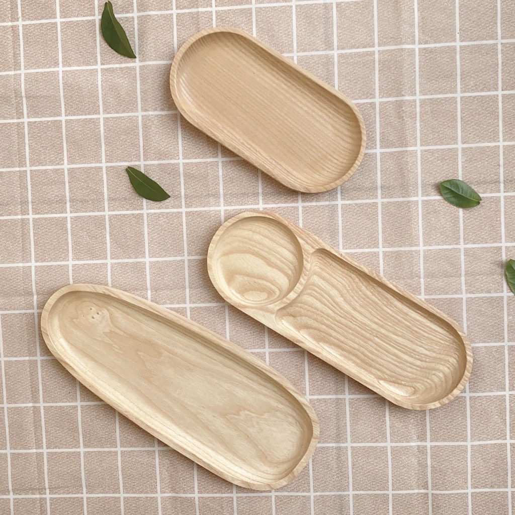 Khay, đĩa , thớt gỗ Tần bì nguyên khối chất lượng cao màu sáng đựng thức ăn, hoa quả , decor Minhome
