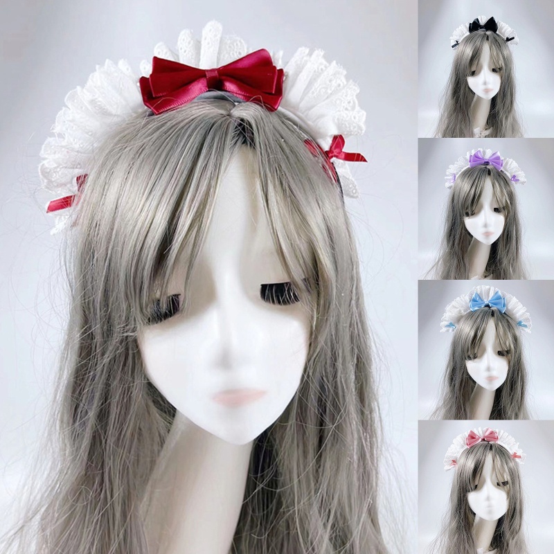 Băng Đô Cài Tóc Phối Ren Nơ Phong Cách Lolita Xinh Xắn Cho Nữ