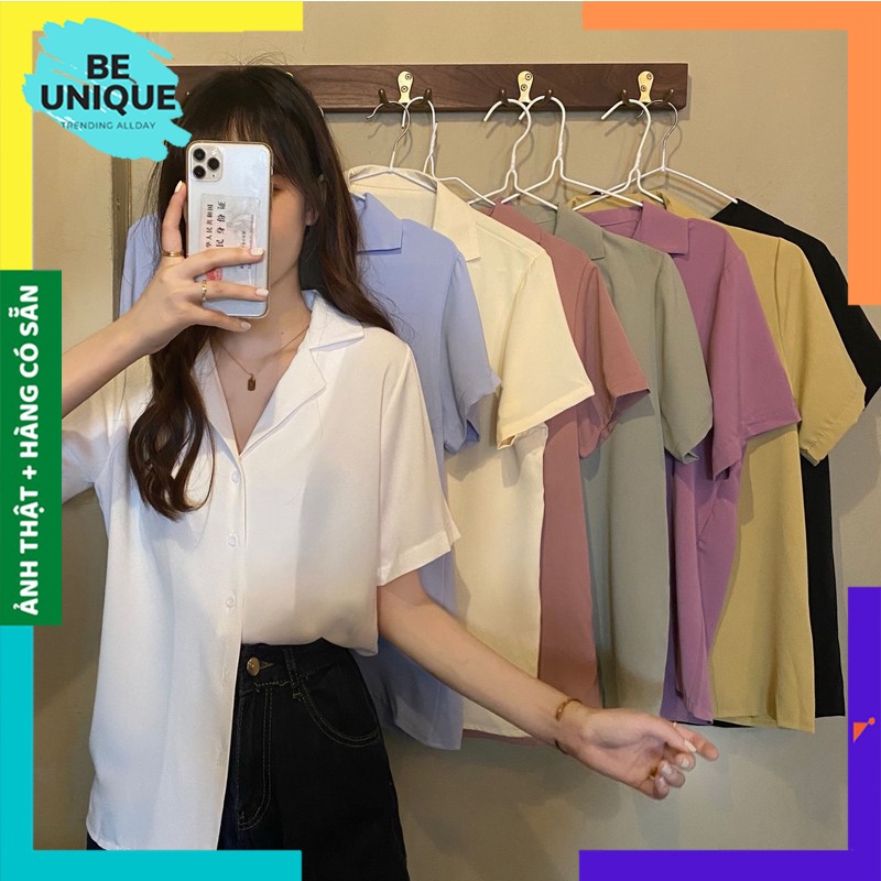 Áo Sơ Mi Cổ Vest, Ngắn Tay Chất Đũi Lụa 6 Màu Siêu Đẹp - SP000470