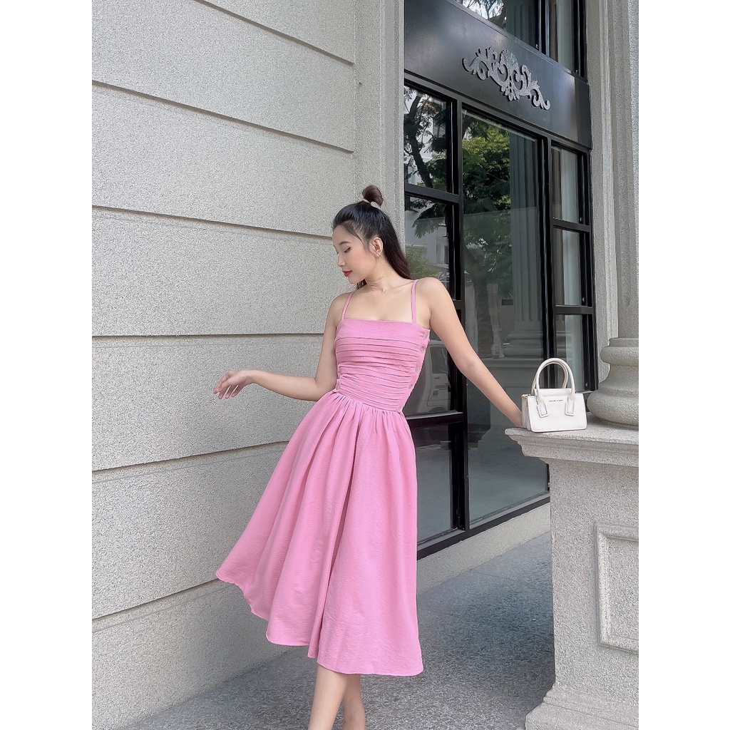 Đầm xòe dây xếp ly ngực sang trọng đính nút độc đáo Vanessa DD14 Cin House