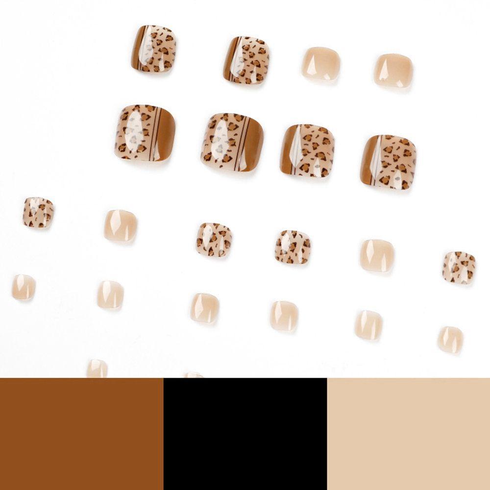✣HS✣ 24pcs/Box Women Fashion Square Head Toes False Nails Detachable Nail Tips Wearable Artificial Manicure Tool Full Cover Artistic Line Fake Nails