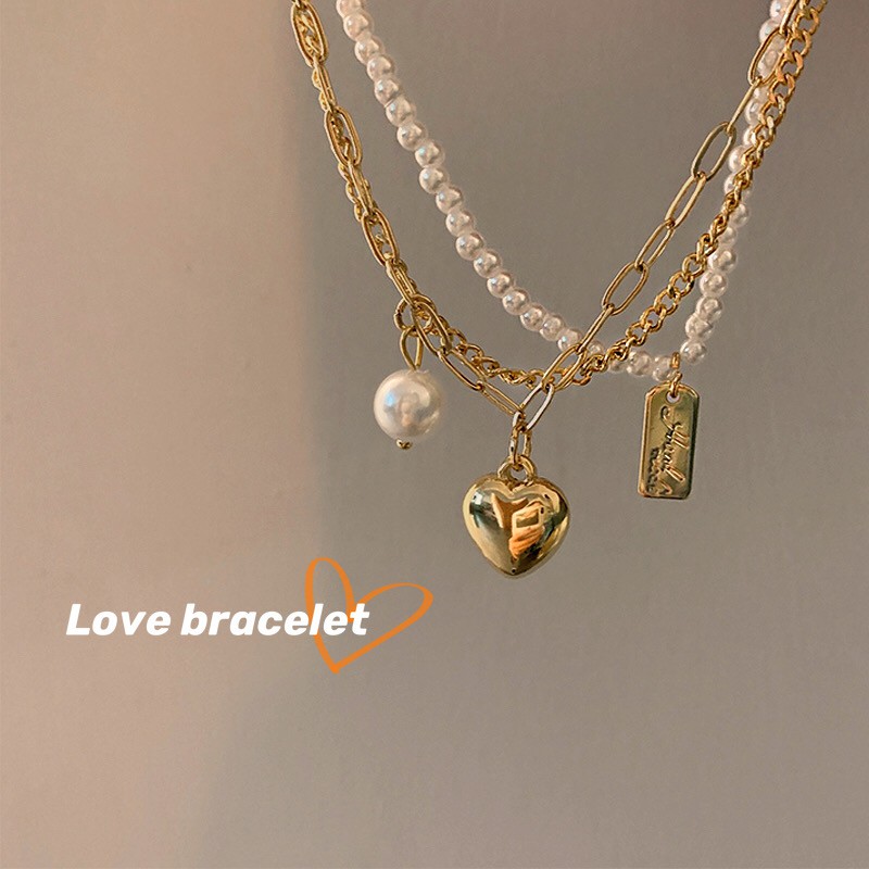 Vòng Tay Ngọc Trai Hai Lớp Đính Trái Tim C102