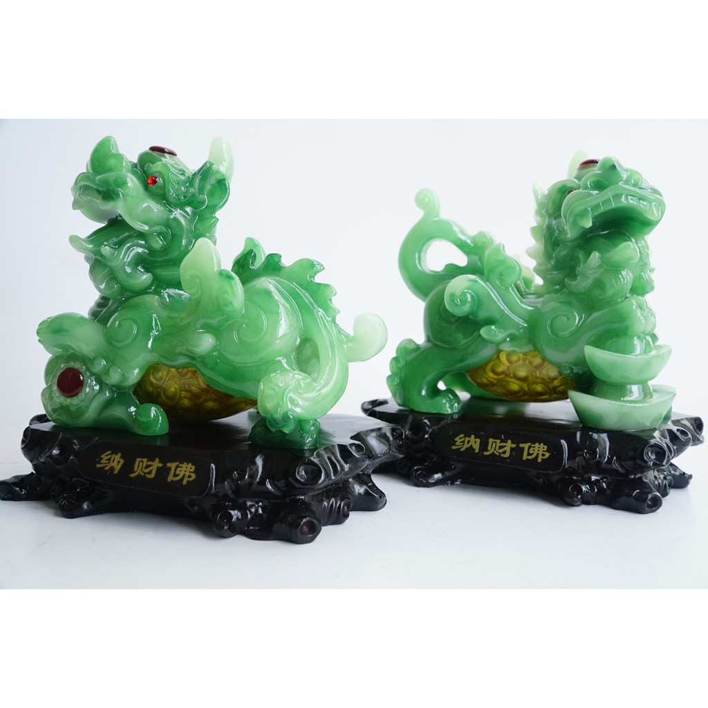 Cặp tượng Tỳ Hưu xanh bụng trứng vàng tài lộc phong thủy lộc phát - Cao 17cm | BigBuy360 - bigbuy360.vn