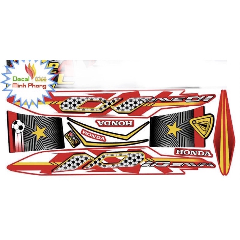 Tem rời xe wave alpha 110 hoạ tiết quả bóng,tem 3 lớp hàng cao cấp