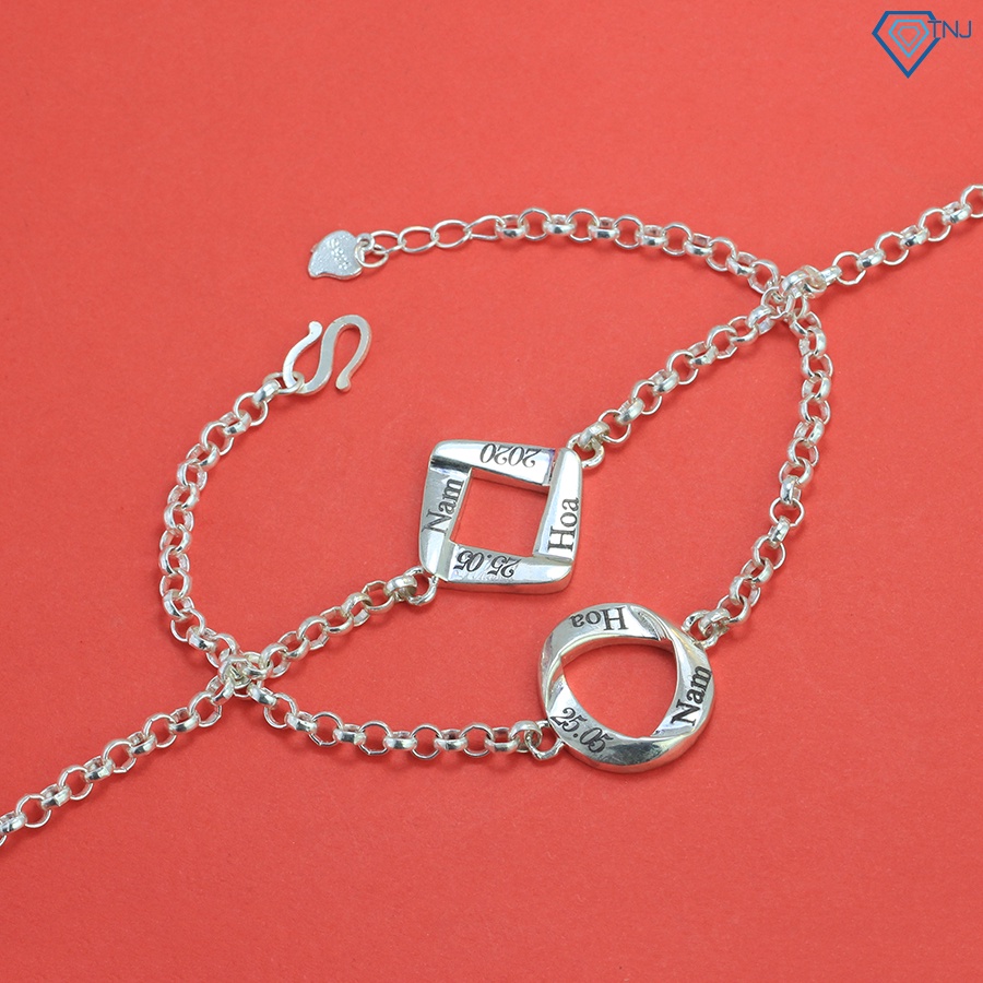 Vòng tay đôi bạc thật nam nữ khắc tên LTD0034 - Trang Sức TNJ