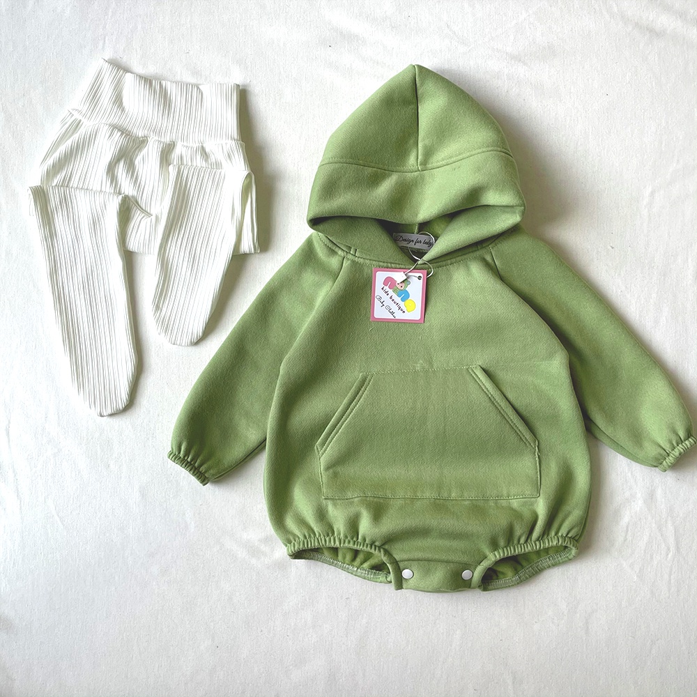 Bộ Body nỉ bông cho bé trai, bé gái Nina Kids Boutique Hoodie cho bé Kèm quần tất Size 0m 24m