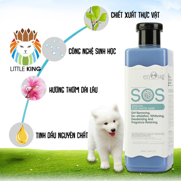 Sữa tắm SOS dành riêng cho chó mèo lông trắng dung tích 530ml Chai xanh dương Little King pet shop