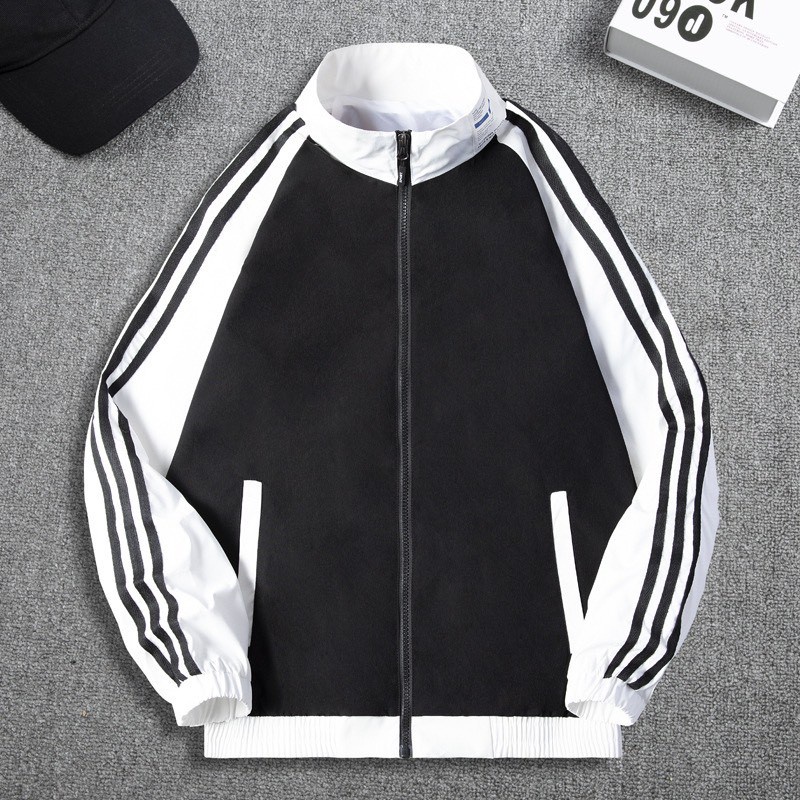 Áo khoác bomber chất dù 3 sọc cánh tay thể thao khóa kéo thời trang nam nữ unisex phong cách Hàn quốc