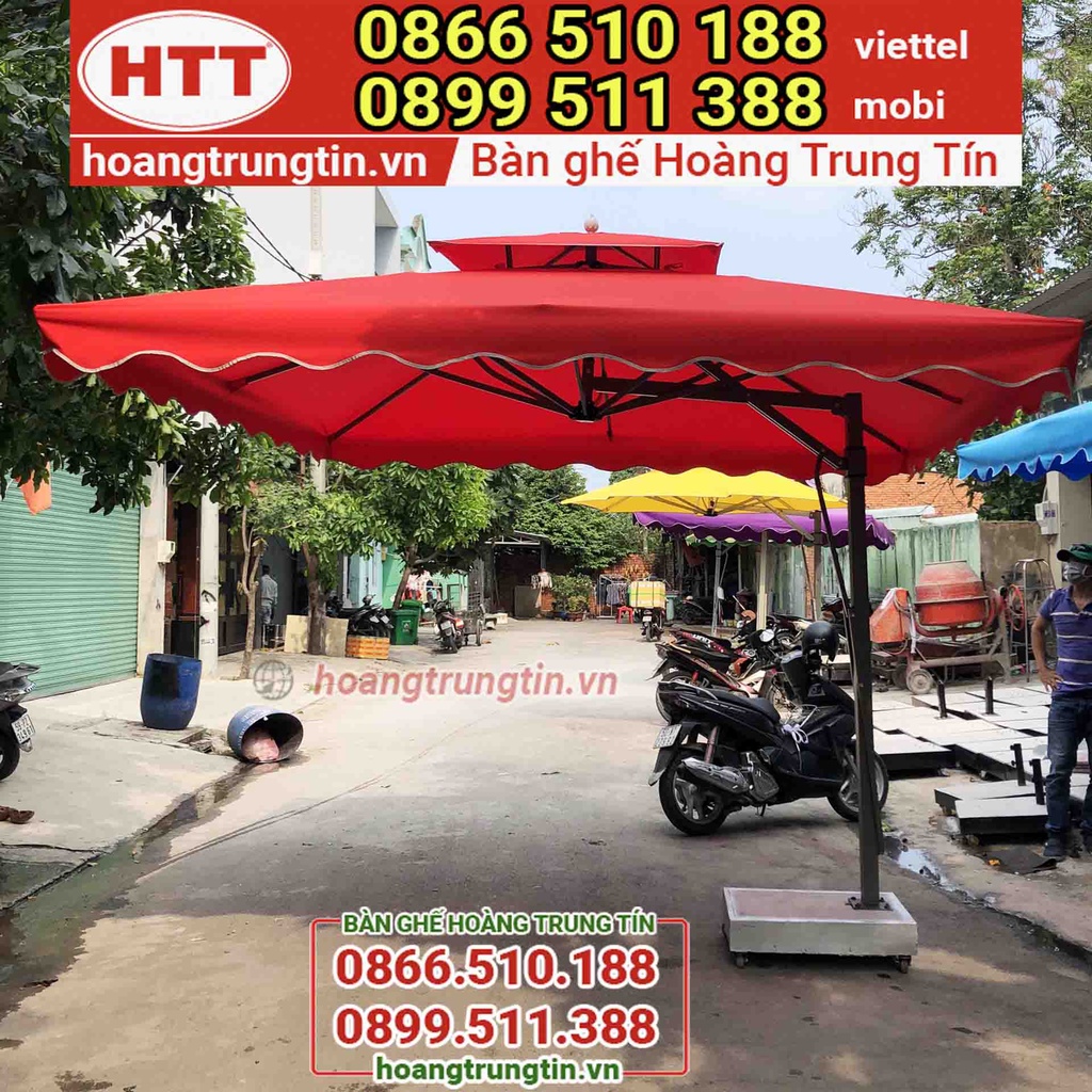 dù che nắng ngoài trời lệch tâm vuông 3m x 3m rẻ đẹp giá gốc tại xưởng sản xuất Dù che Hoàng Trung Tín.