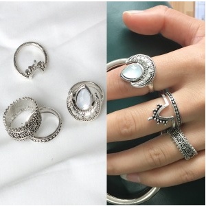 Bộ 4 nhẫn chạm khắc mặt trăng phong cách  Âu Mỹ shop Phụ Kiện Tiên Tiên