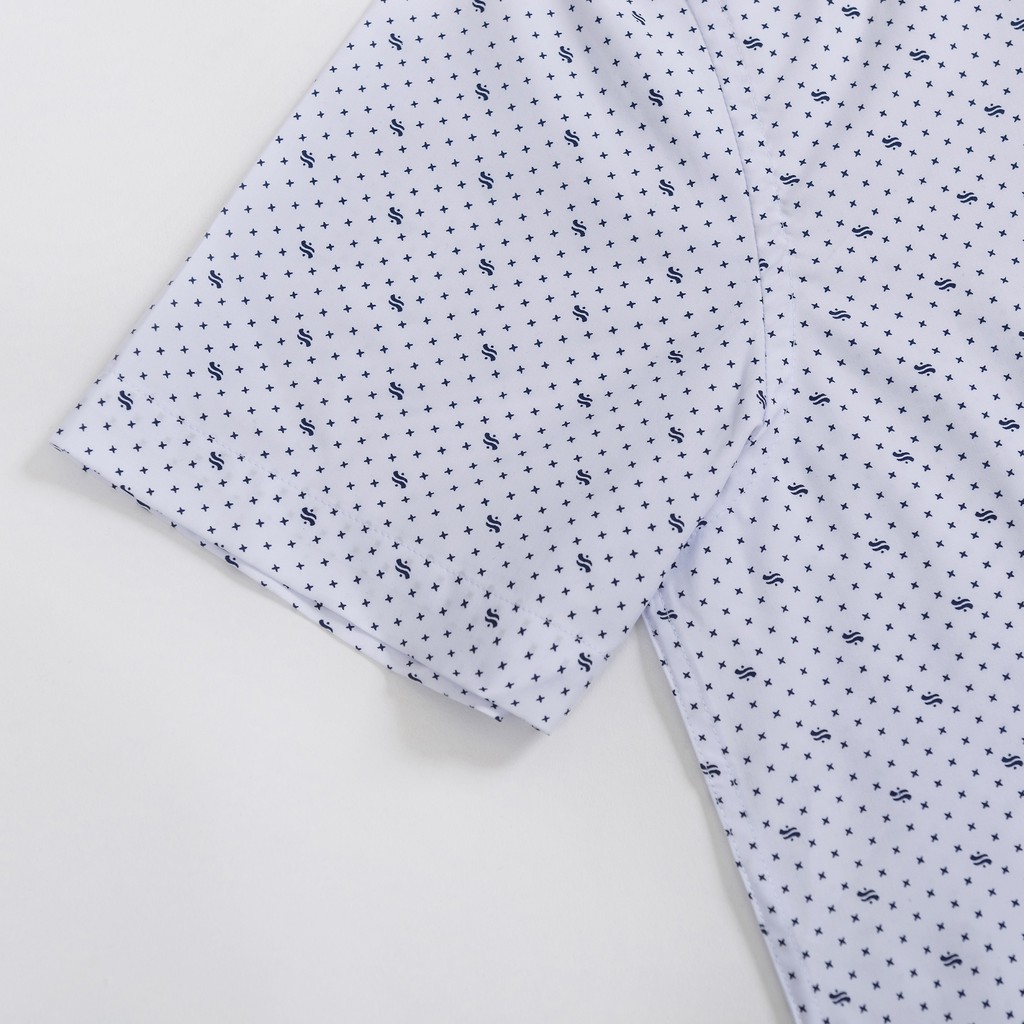 Áo Sơ Mi Nam Công Sở Trung Niên Anton Somianton Màu Trắng Họa Tiết Chấm Bi Ngắn Tay Vải Cotton Anton - 808