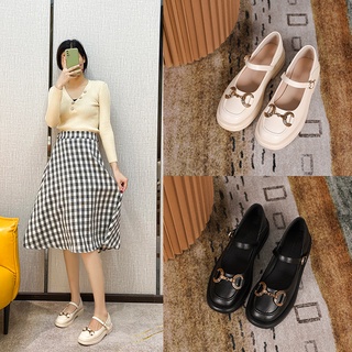 Giày Da Mềm Mũi Vuông Đế Dày Màu Trơn Phong Cách lolita Hàn Quốc Cho Nữ