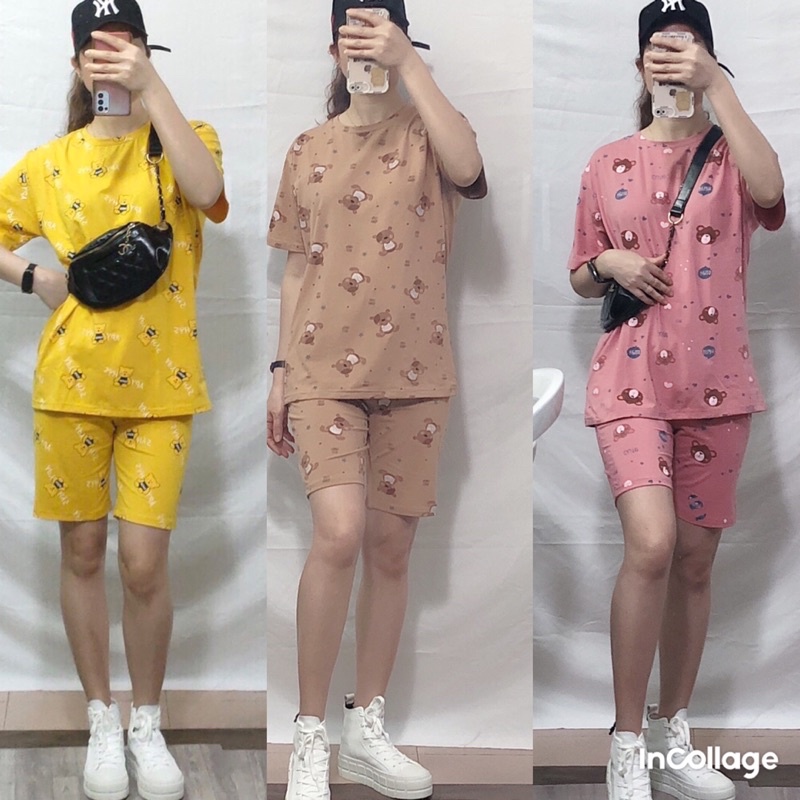 Bộ cotton nữ mặc nhà⚡️Set đồ bộ hình gấu siêu kute hàng Thiết kế cao cấp( Ảnh tự chụp)