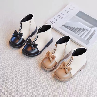 Boot cao cổ bé gái - Giày bốt cao cổ lót lông có khóa kéo phối nơ ngọc đáng yêu phong cách Hàn Quốc mới nhất FAN800