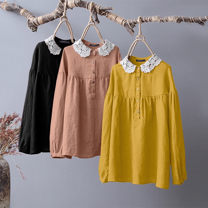 Áo ZANZEA dài tay phối ren gợi cảm cho nữ