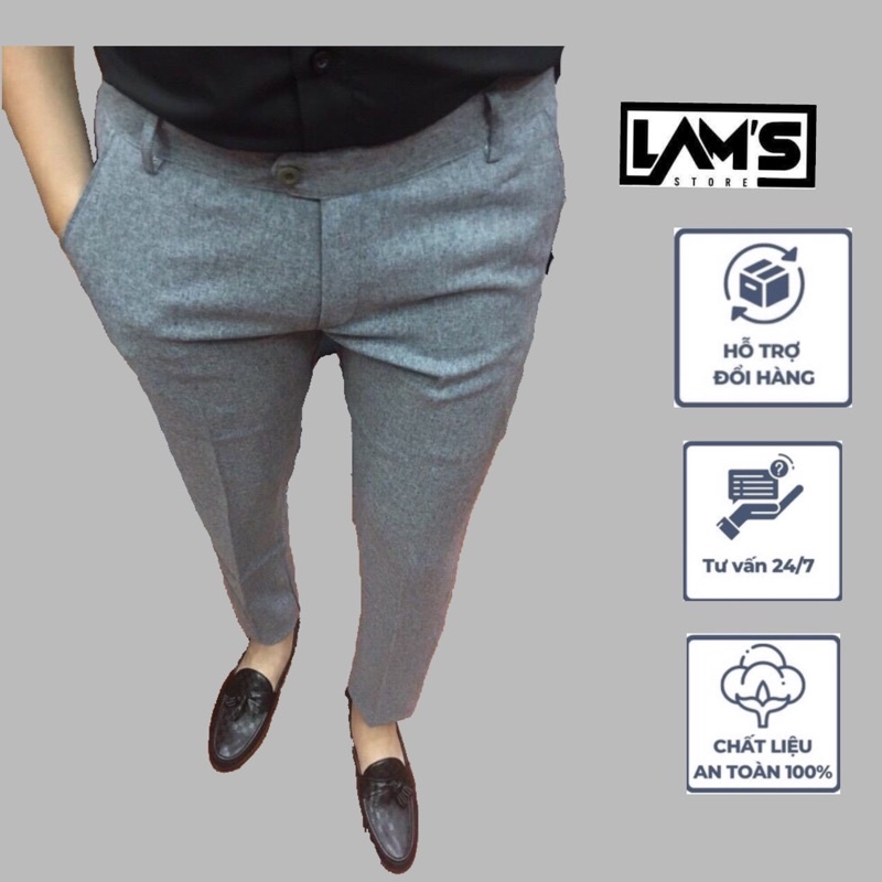 Quần tây nam xám xước LAM'S STORE chất vải dày dặn co giãn 4 chiều, quần âu nam công sở cao cấp
