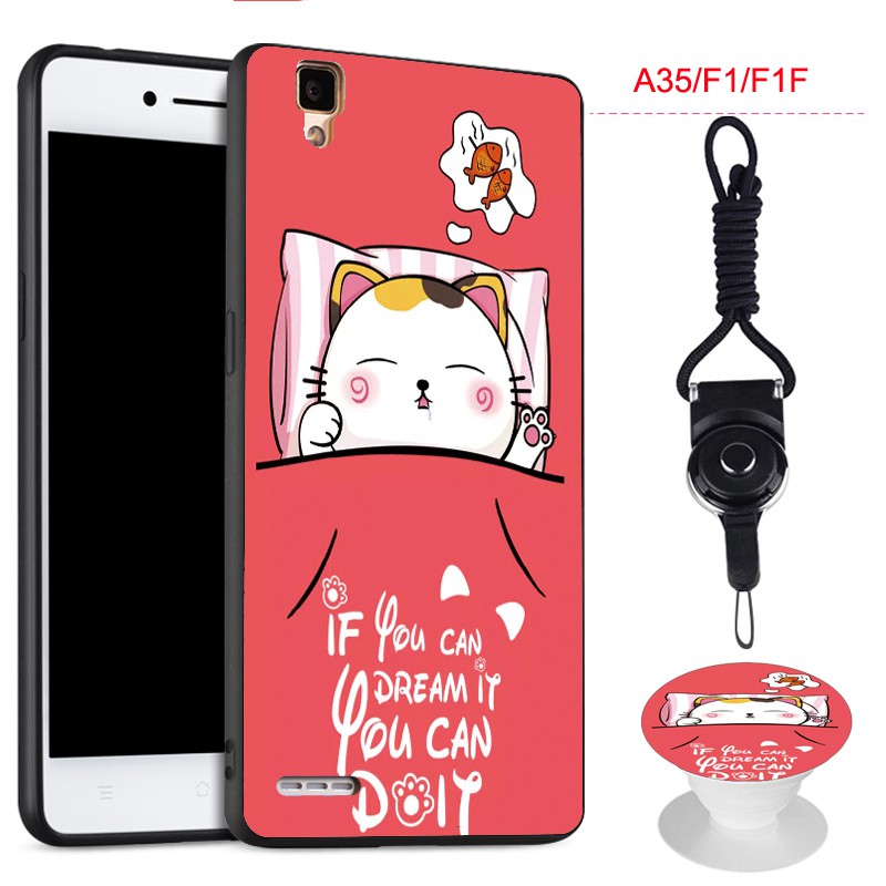 ốp điện thoại Phong Cách Hoạt Hình Có Giá Đỡ Và Dây Đeo Xinh Xắn Cho OPPO A35/F1/F1f/F1w/F1fw