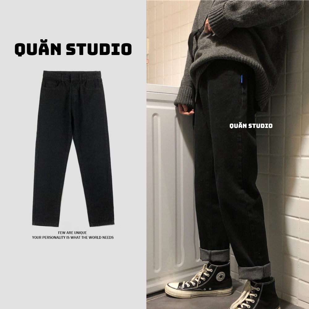 Quần Baggy Nam Ống Suông Quăn Studio - Quần Jean Nam Màu Đen Dáng Suông Form Chuẩn Hàn Quốc QS04