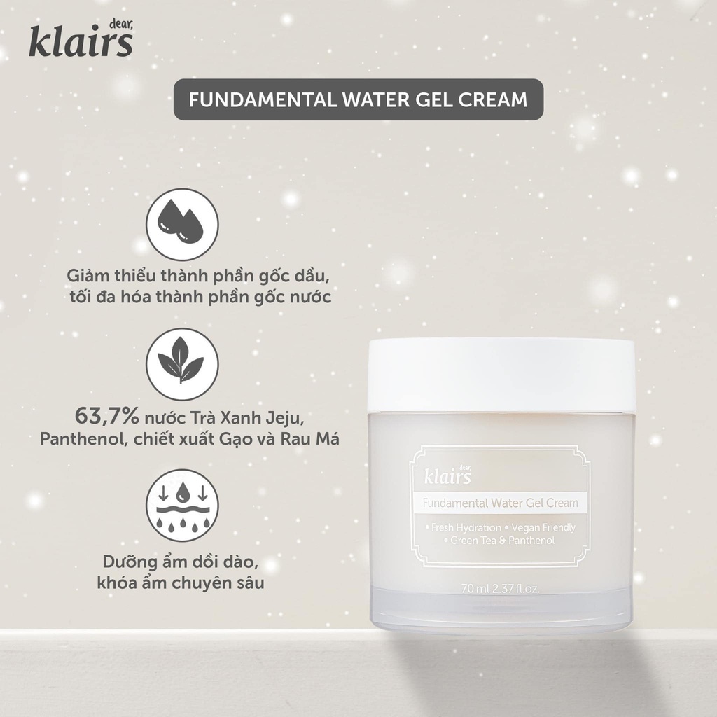 (Hũ full &amp; mẫu dùng thử ) Kem Dưỡng Ẩm Klairs Fundamental Water Gel Cream