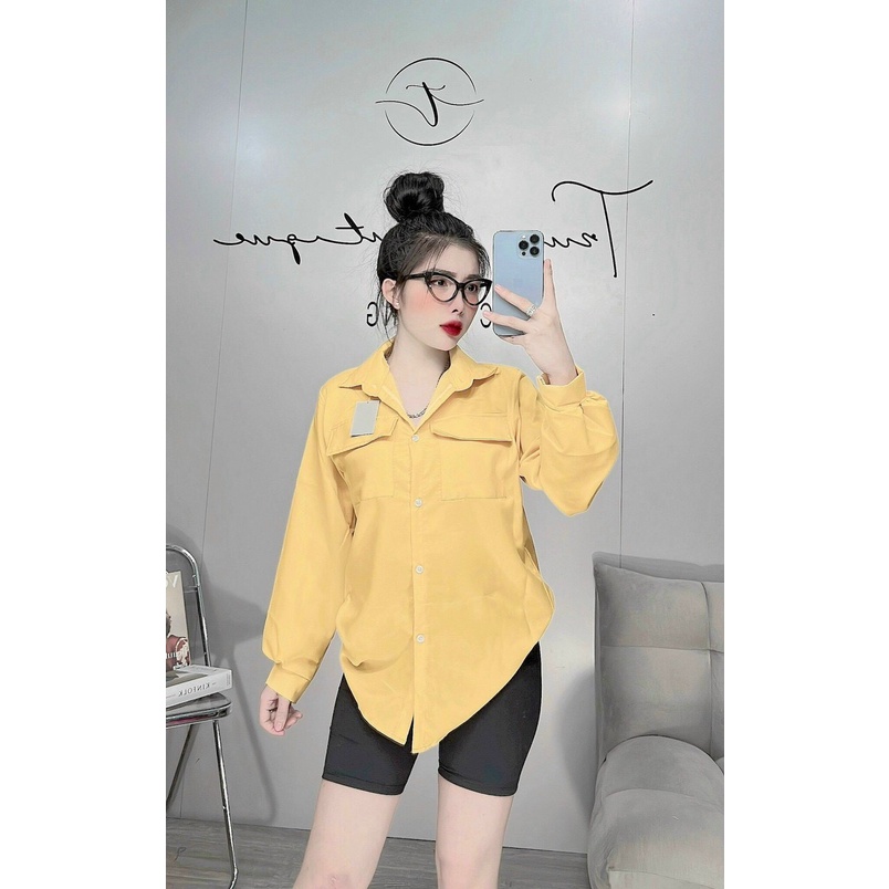 sét bộ quần ngố phối áo sơ mi túi dài tay hot