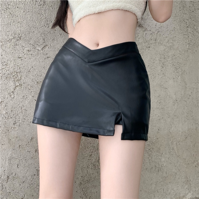 Chân Váy Da PU Lưng Cao Thiết Kế Xẻ Quyến Rũ Cho Phái Nữ