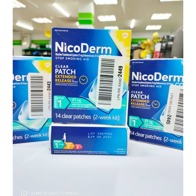 T.P.C.N Miếng dán cai thuốc lá Nicoderm step 1 21mg, Step 2 14mg