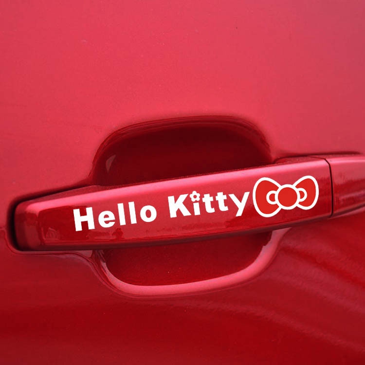 Bộ 4 Miếng Dán Trang Trí Tay Nắm Cửa Xe Hơi Hình Mèo Hello Kitty Dễ Thương