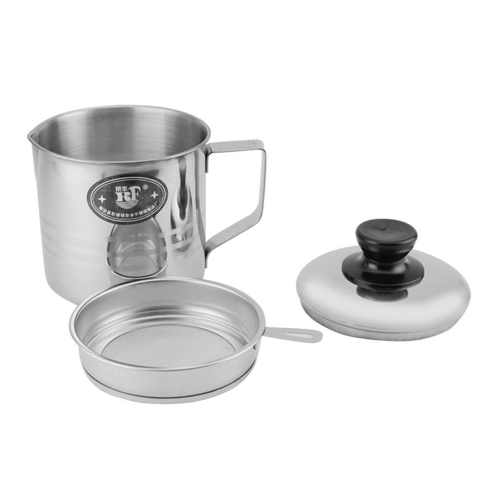 【VOLLTER】 Home Bacon Grease Container with Strainer Stainless Steel Oil Storage Can Strainer 1.2L with Lid