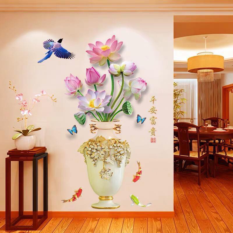DECAL DÁN TƯỜNG BÌNH HOA PHONG THỦY 5