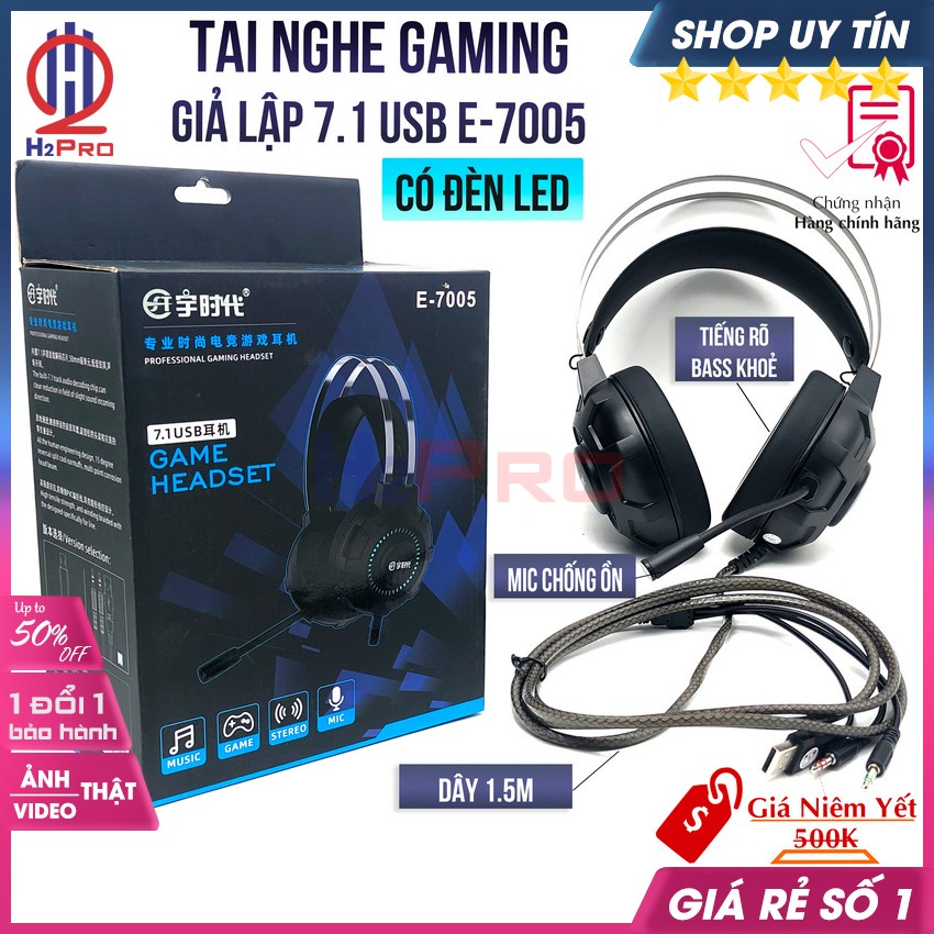 Tai Nghe Gaming Giả Lập 7.1 Usb E-7005, Tai Nghe Gaming Có Dây Chụp Tai Cao Cấp Có Micro, Dây Dài 1.5M- H2Pro Audio