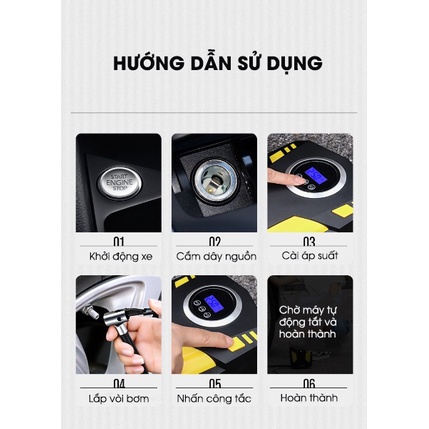 Bơm lốp ô tô xe hơi tự ngắt khi đầy SUITU có đèn chiếu cực sáng kèm bộ vá đa chức năng cao cấp