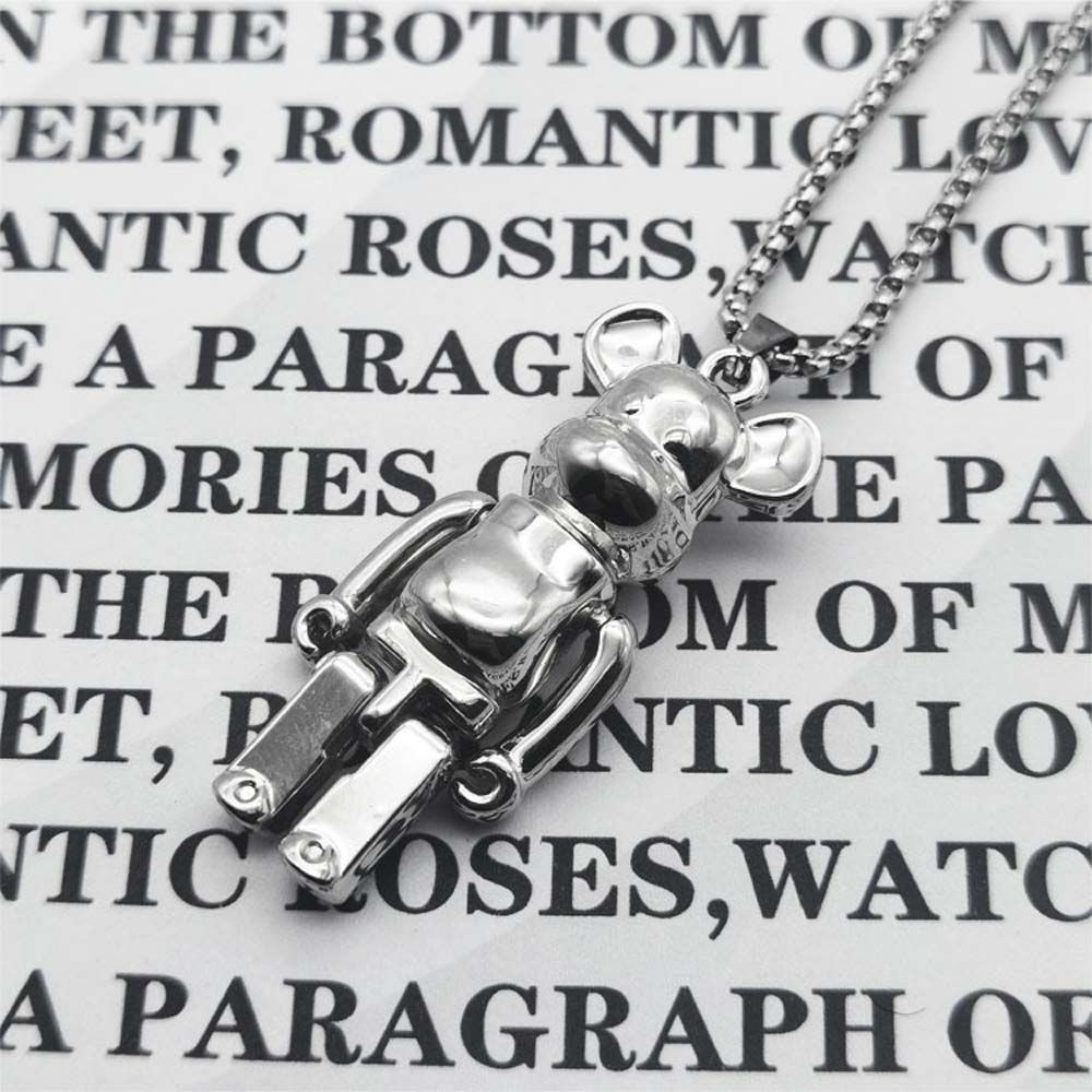 Vòng cổ chuỗi kim loại thép titan mặt hình gấu có thể cử động phong cách hip hop punk Hàn Quốc cho cặp đôi