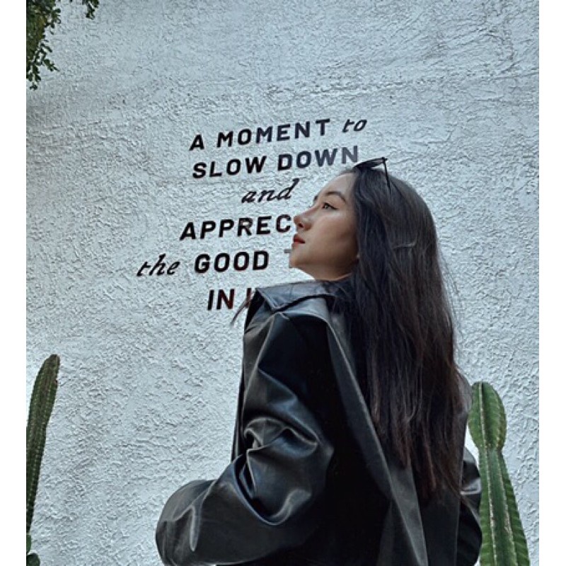 Áo Khoác Da Dáng Croptop Bomber Dài Tay Màu Đen - Áo Jacket Da Nữ Dáng Ngắn Cúc Bấm Cổ Bẻ Basic