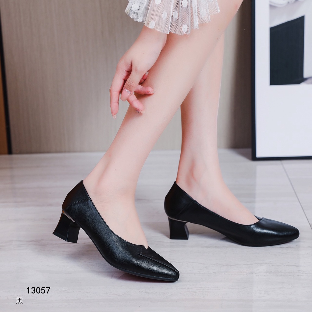 Giày cao gót nữ PPP QC ❤️FREESHIP❤️ Giày công sở da mềm cắt mũi gót 5cm 13057