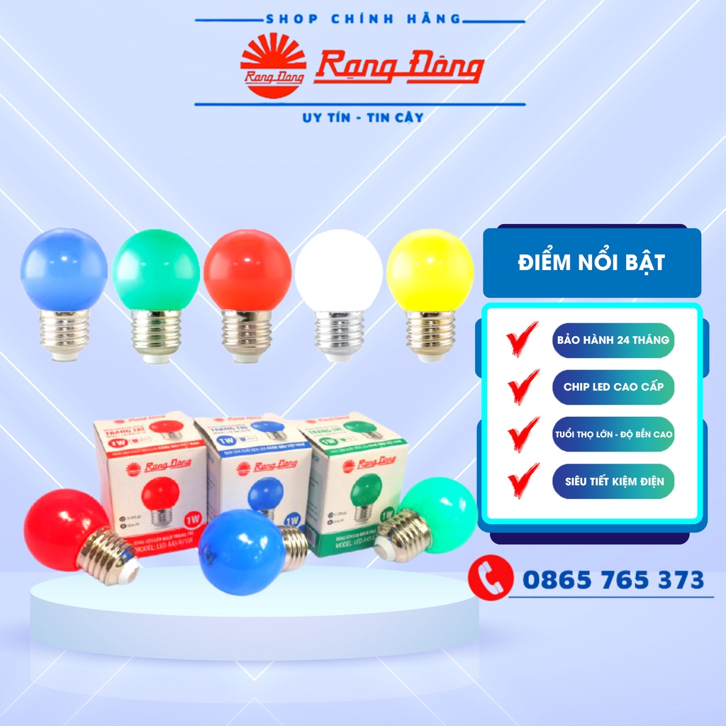 Bóng đèn trang trí 1W LED Rạng Đông, màu đỏ, vàng, trắng, xanh