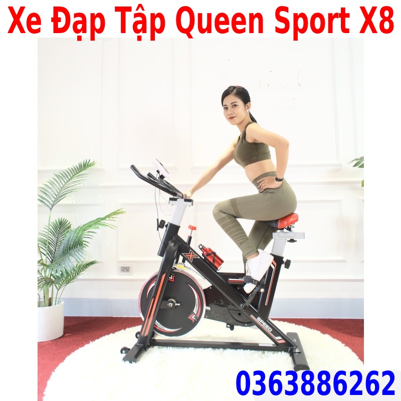 Xe đạp tập thể dục thể thao trong nhà Queen Sport X8 tặng combo 5 quà bao gồm má phanh, bình nước, đồng hồ, đo nhịp tim