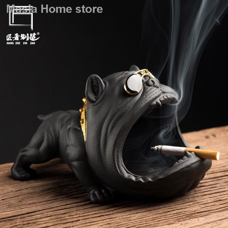 Gạt tàn thuốc hình chú chó Bull bằng gốm chống gió dễ thương