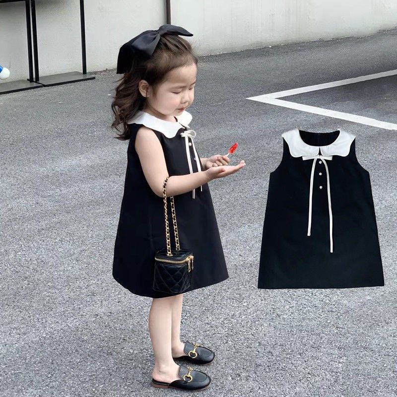 Đầm Công Chúa Màu Đen Không Tay Thời Trang Mùa Hè Cho Bé Gái