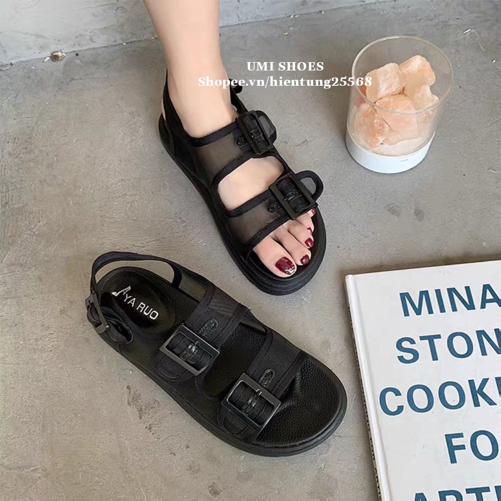 [MỚI] Giày sandal nữ 2 quai ngang khuy cài xinh đơn giản mix nhẹ nhàng/cá tính đẹp màu xanh/đen/kem đế cao đi chơi học