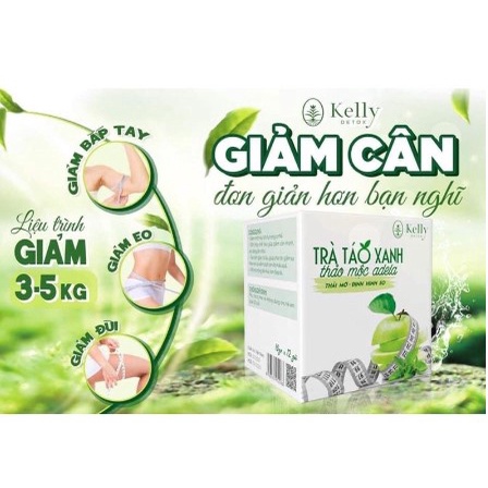 Trà Táo Xanh Giảm Cân Kelly Thảo Mộc Adela Detox Hộp 12 Gói Giảm Mỡ Bụng Cấp Tốc An Toàn Kiểm Soát Cân Nặng