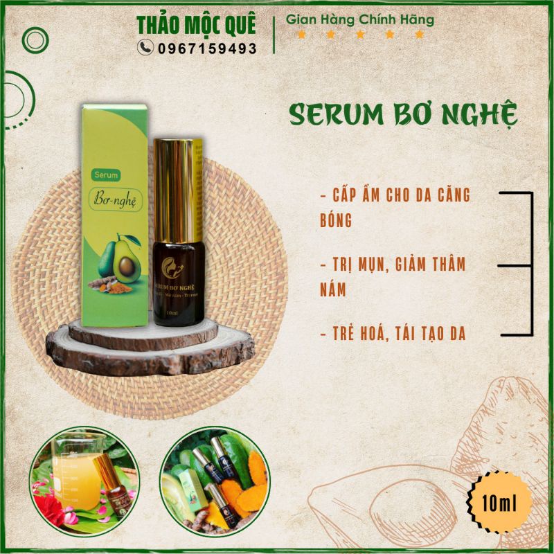Serum bơ nghệ bổ sung vitamin C, B5 cấp ẩm tức thì cho da căng bóng mờ thâm nám, giảm mụn, se khít lỗ chân lông 10ml