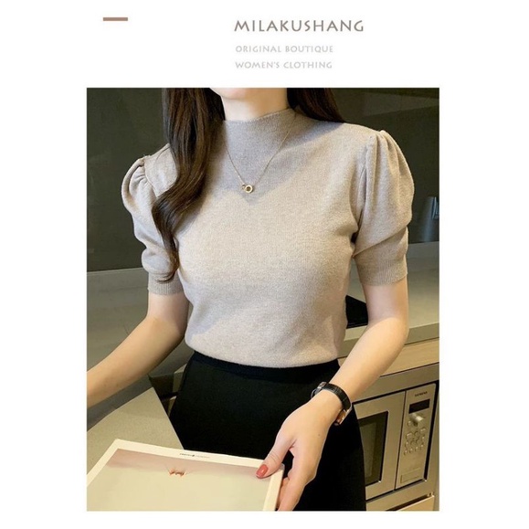 Áo Len Nữ Cổ Cao Tay Bồng Hàng Quảng Châu Chất Đẹp Phom Chuần