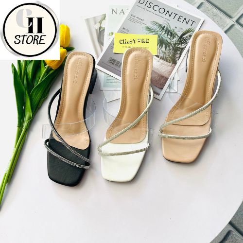 Guốc nữ quai trong phối dây đính đá, sandal nữ quai mảnh - Mã H28