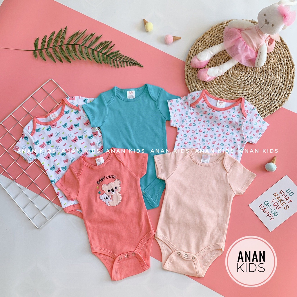 (CHỌN MẪU) Set 5 Bodysuit Body Chip Cộc Tay HPBaBy Đáng Yêu Cho Bé Trai Bé Gái Sơ Sinh Đến 10Kg