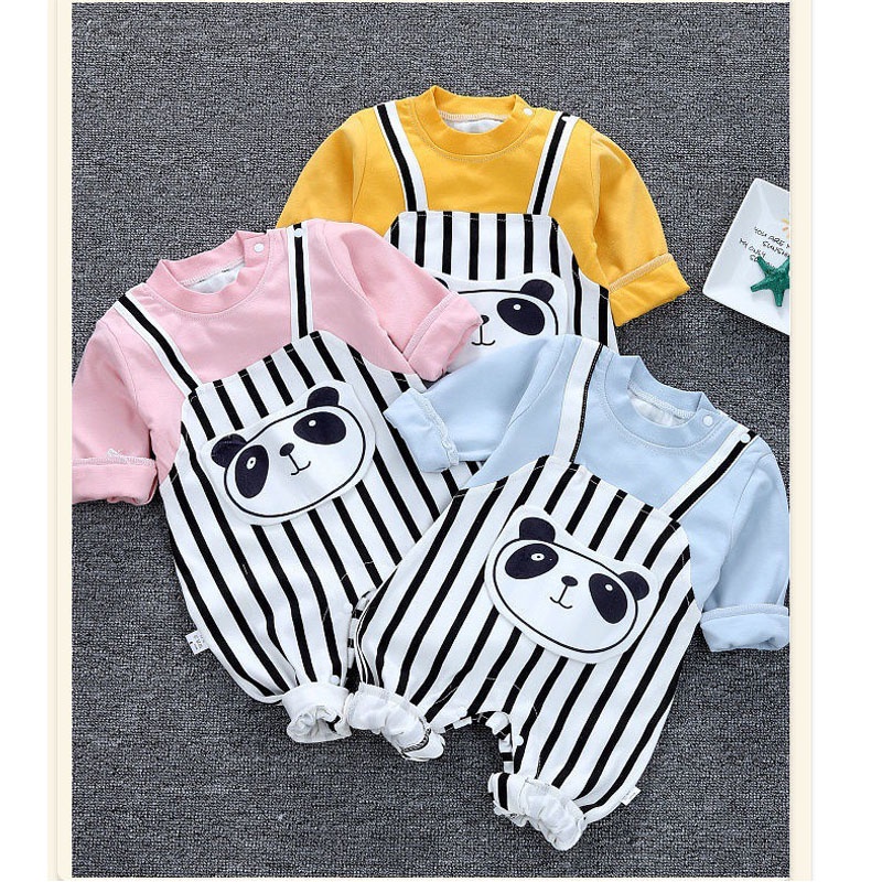 - Bộ yếm kẻ áo liền quần hình gấu chất cotton mịn đẹp