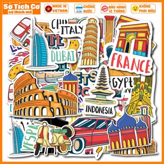 [Bộ 50 Sticker] Travel dán điện thoại, laptop, mũ bảo hiểm, guitar, vali MSP: ST49